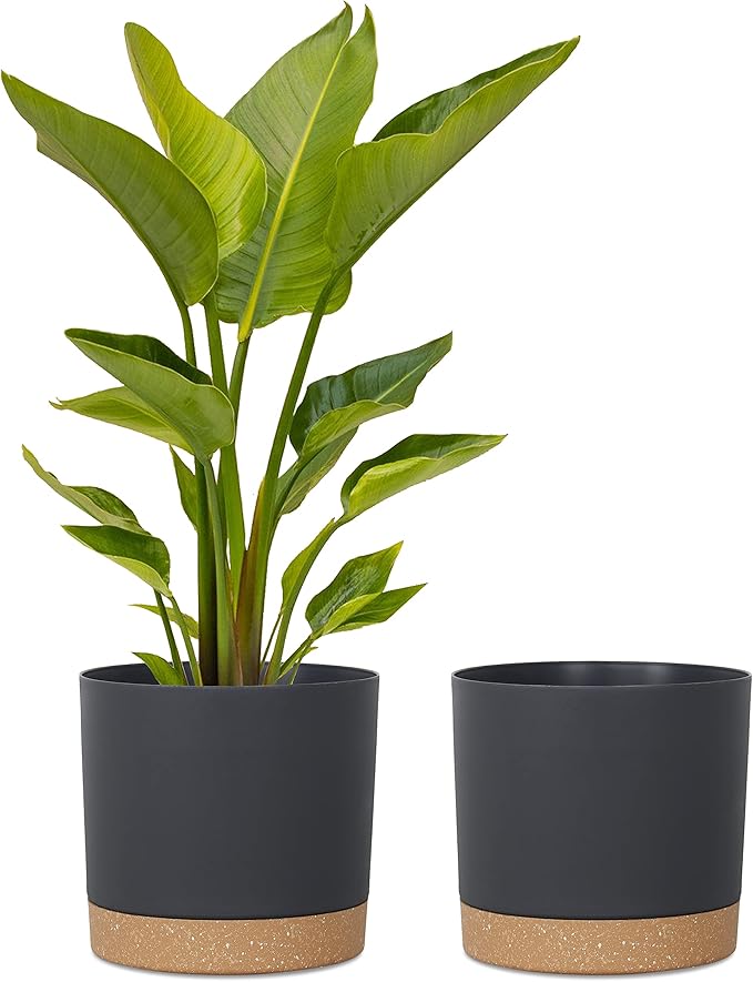 kubvici Plant Pots for Indoor Plants, 2 Pack 12 Inch Pots for Plants, Lightweight Large Planters for Indoor Outdoor, Big Plastic Black Pot Flower Pot with Drainage (12” Black)