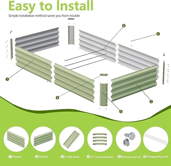 2PCS 6x3x1FT Galvanized Raised Garden Bed, Galvanized Planter Raised Garden Boxes Outdoor, Large Metal Raised Garden Beds for Vegetables-Green