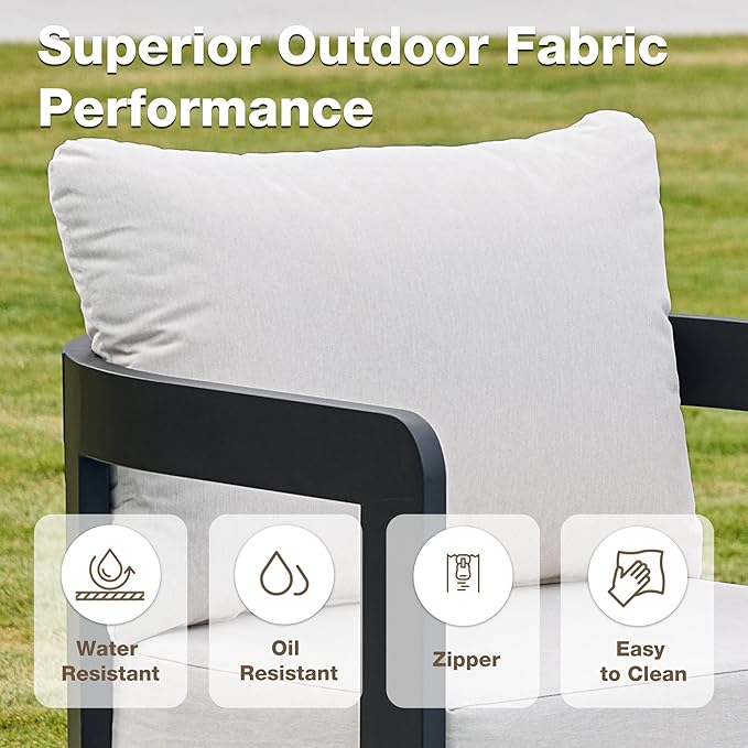 Outdoor Furniture Set, 2Pcs Patio Armchairs, Metal Modern Outside Furniture with 6'' Thick Cushions, Outdoor Conversation Set Balcony Chairs for Backyard, Porch,Deck, White