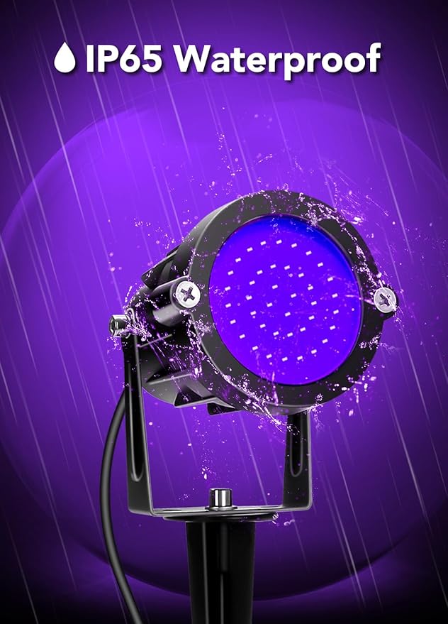 Elenora Halloween Spotlights Outdoor, 15W LED Black Light/Blacklight for Glow Party Body Paint Fluorescent Poster, 110V Plug-in Spot Light IP65 Waterproof Landscape Lighting for Yard Garden, 2 Pack