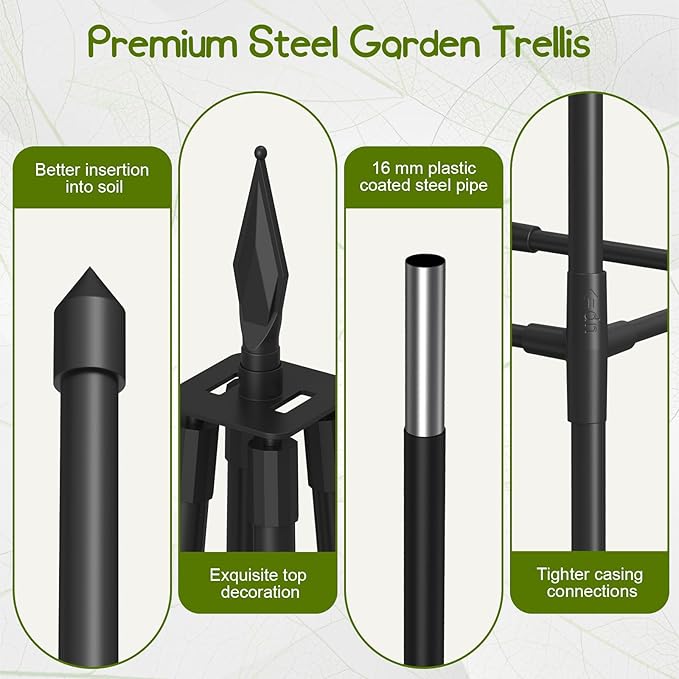 Obelisk Trellis for Climbing Plants Outdoor,5.2 Ft Garden Trellis for Potted Plants, Metal Trellis with Anti-Rust Coated for Potted Plants Indoor, Plant Support for Vegetables, Vines