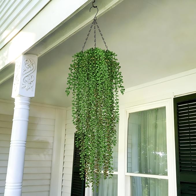Waipfaru 4Pcs Artificial Hanging Plants, Fake Vines Fake Hanging Plants for Outdoors UV Resistant Ivy Artificial Plants Outdoor Faux Plants Indoor Bedroom Living Room Boho Wall Porch Shelf Decor