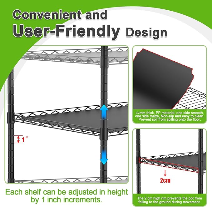 Abimars 5-Tier Greenhouse with Grow Light, Shelf Height Adjustable Metal Plant Shelf with PVC Cover and Wheels, Includes 5-Pack 2900K Full Spectrum Plant Lights, 21x60x80inch