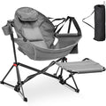 Ainfox Hammock Camping Chair with Footrest, Foldable Portable Rocking Chairs for Adults Outside Swinging Camp with Cup Holder Pillow for Outdoor Patio Poolside (Dark Grey)