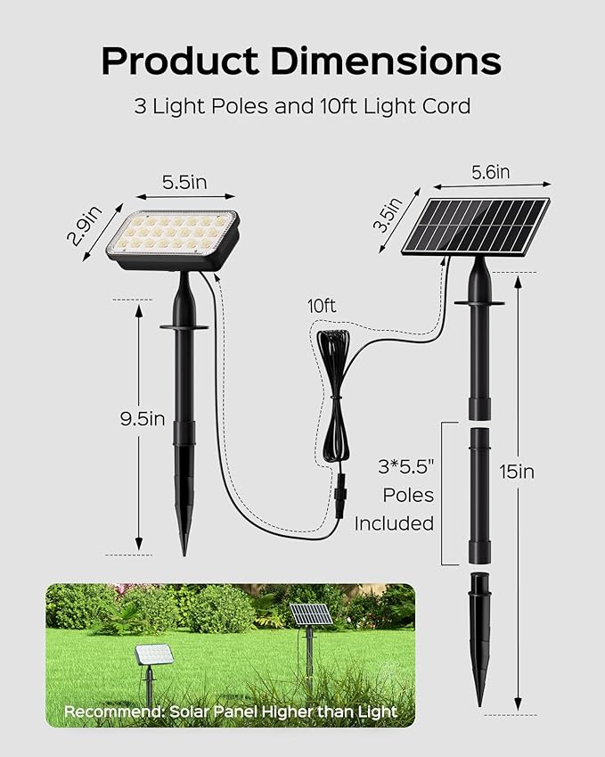 JACKYLED Solar Lights Outdoor Waterproof, Solar Tree Lights Outdoor with 10ft Cord, 3 Colors & 5 Modes, Bright Solar Lights for Outside, Garden, Pathway, Fence, 2-Pack