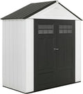 Rubbermaid Resin Outdoor Storage Shed With Floor (7 x 3.5 Ft) Weather Resistant, White, Organization for Home/Backyard/Garden Tools/Lawn Mower/Bike Storage/Pool Supplies