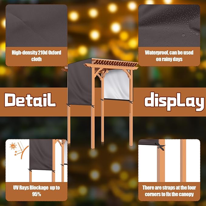 Universal Pergola Replacement Canopy Outdoor Canopy Shade Cover Waterproof Shade Top Cover for Outdoor Patio Porch Backyard(16 x 7 ft,Coffee)