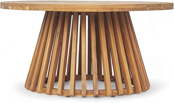 Merax Patio Outdoor Acacia Wood Round Coffee Table for Backyard, Lawn, Balcony, Teak Finish