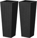 Greesum 24 Inch Tall Plastic Planters (Set of 2), Detachable Inner Pot & Drainage Holes, Outdoor Decorative Flower Pots for Large Plants, Trees, Patio, and Garden, Black