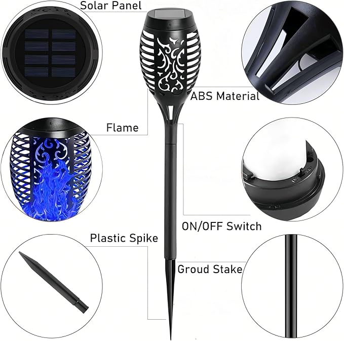 4 Pack Outdoor Solar Flame Light,Solar Lights Outdoor for Garden Decorations with Flickering Flame,IP65 Waterproof Solar Powered Yard Lights Torch Light for Lawn Patio Pathway (Blue)