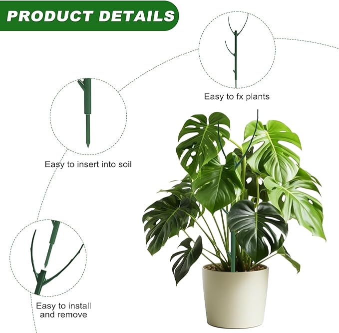 5pack Adjustable Plant Support Pole – Stackable Indoor/Outdoor Support Pole with Clamps, Suitable for Supporting Monstera and Climbing Plants, Garden Accessories, Perfect Replacement for Plant Stakes