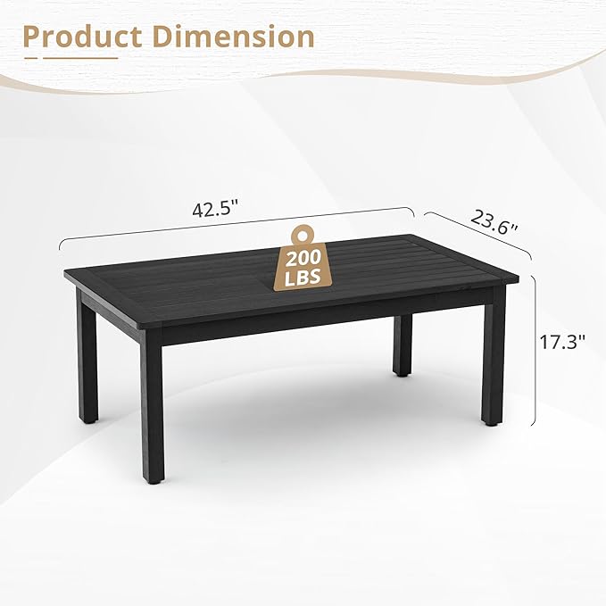 LUE BONA Outdoor Coffee Table, HDPS Black Patio Coffee Tables for Outside Rectangle, Adjustable Levelling Feet/Weather Resistant, Patio Table for Deck, Pool, Balcony, Indoor or Outdoor Use