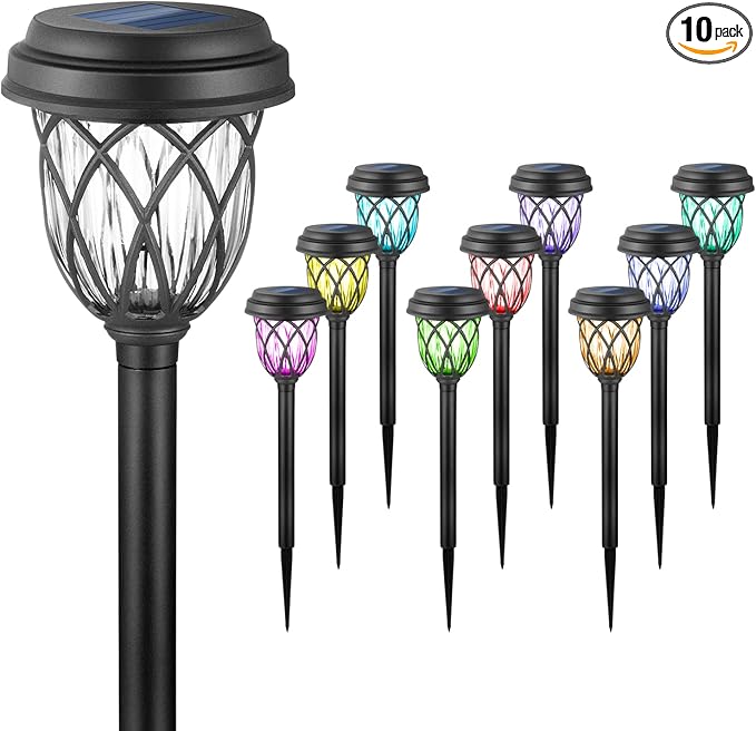EXCMARK 10 Pack Color Changing Solar Lights Outdoor Decorative for Garden Pathway Walkway, Solar Outdoor Decorations for Patio Garden Christmas.