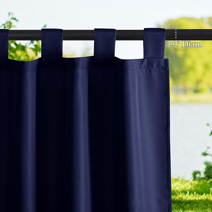 NICETOWN 2 Panels Outdoor Curtains for Patio Waterproof, Thermal Insulated Tab Top Cabana & Porch Indoor Outdoor Drapes Extra Long for Keeping Privacy & Warm (W55 x L108, Dark Blue)