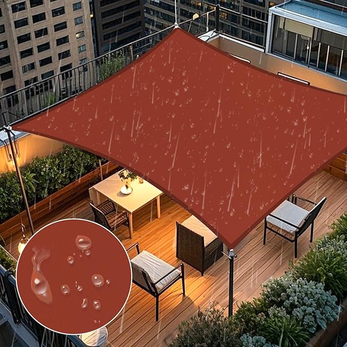 Artpuch Waterproof Sun Shade Sail, 14'x14' Rust Red Rectangular, UV Resistant Rain Canopy, Curved Edges Shade Cloth for Outdoor Patio, Deck, Yard (Customizable)