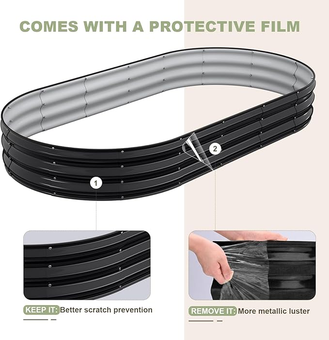 Raised Garden Bed, 8x4x1ft Galvanized Outdoor Planter Beds with Safety Edging and Gloves, Oval Metal Planter Box for Gardening Vegetables Flowers Herb-Black