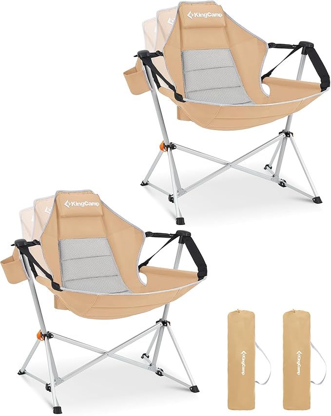 KingCamp Hammock Camping Chair, Swinging Portable Folding Camp Chairs for Adults Max 400lbs Heavy Duty Foldable Oversized Rocker with Aluminum Alloy Frame Cup Holder for Outdoor Beach Patio Sport