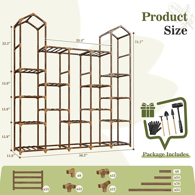 EnHomee Plant Stand Indoor Plant Stands Outdoor Tall Plant Shelf for 19-25 Pots Corner Tiered Plants Stands for Multiple Plants Wood Hanging Plants Holder for Garden Balcony Patio Window Porch