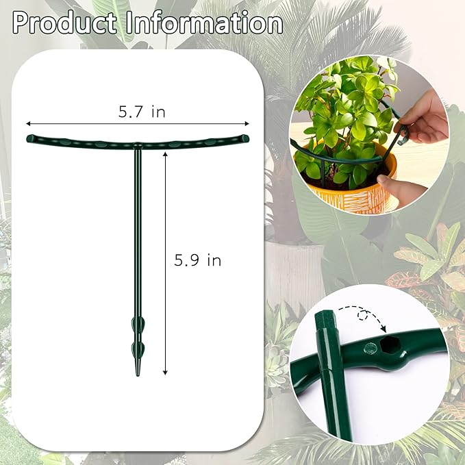 Mwellewm 10 Pack Plant Support Plant Stakes Metal Half Round Search Support Ring Small Plastic Cage Holder Short Stem Flower Pot Climbing Trellis for House Flower Vegetable Indoor Leafy(5.7 x 5.9nch)