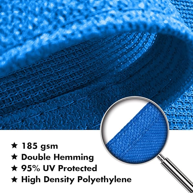 KANAGAWA Sun Shade Sail 7'x13' Blue Rectangle UV Block Canopy Awning Shelter Fabric Cloth Screen for Outdoor Patio Garden Backyard