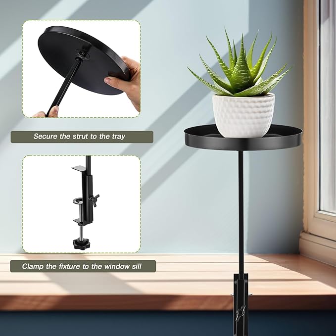 1 Pcs Window Sill Plant Shelf 5.7''D x 12.4''H Adjustable Window Shelf Windowsill Clamp Tray for Indoor Plants Metal Windowsill Extension Tray Planter Floating Shelves for Indoor Outdoor