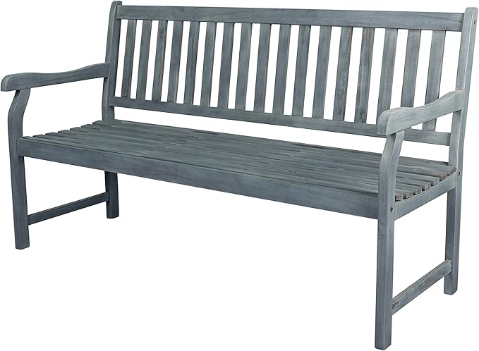 JONATHAN Y BNH101B Laurel 59.1" 3-Seat Slat-Back 600-Lbs Support Acacia Wood Outdoor Garden Patio Bench for Garden, Lawn, Backyard, Pool, Deck, Beach, Firepit, Gray
