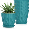 7 Inch Plant Pots 5 Pack, Flower Planters with Drainage Holes and Trays,Plastic Pots for Indoor Outdoor Plants,Green
