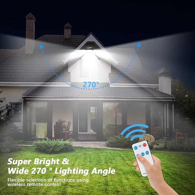 Mokot Solar Lights Outdoor, 288 LED 2800LM Motion Sensor Outdoor Light with Remote Control, 4 Heads IP65 Waterproof Solar Flood Security Lights for Outside Patio Wall -2PACK
