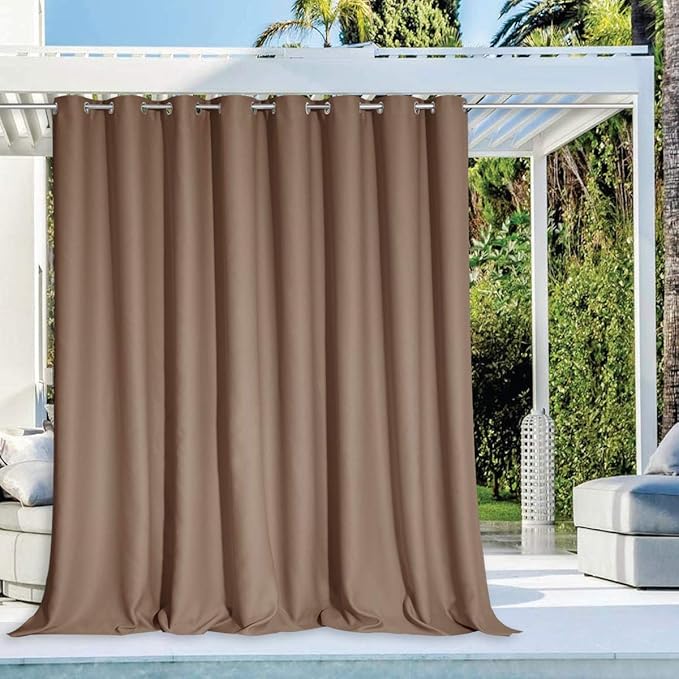 NICETOWN Outdoor Privacy Curtain for Patio Waterproof, Grommet Top Thermal Insulated Blackout Extra Wide and Long Door Blind for Sunroom/Pavilion/Gazebo, Tan, 1 Piece, 120" Wide by 95" Long