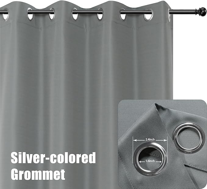 BONZER Outdoor Waterproof Curtains for Patio Wide Grommet Light Filtering Outside Curtains for Gazebo, Porch, Pergola, Pavilion, 1 Panel, 110W x 95L inch, Grey