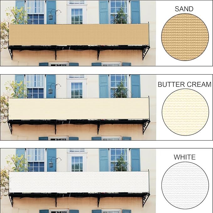 LOVE STORY Custom Size 3'x14' Butter Cream Balcony Privacy Screen,UV Block Privacy Fence Screen,90% Shield for Outdoor Pool Garden Apartment Railing
