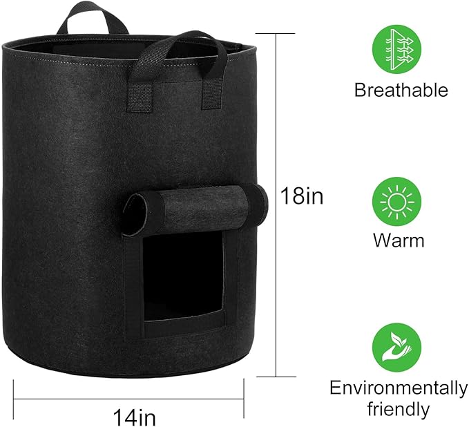 4-Pack 10 Gallon Potato Grow Bags with Flap Window, Heavy Duty Aeration Fabric Pots with Handles for Garden and Planting(Black)