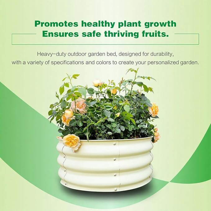 GARDMAX 2x2x1FT Galvanized Round Raised Garden Bed Kit, Metal Planter Boxes Outdoor with Easy Assembly, Large Garden Bed for Vegetables, Fruits, Flower, Herbs Milk White
