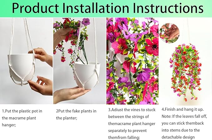 Artificial Flowers for Outdoors Fake Hanging Plants with Pot, 4pcs Silk Colorful Flowers UV Resistant Realistic Hanging Planter Faux Flower for Outside Porch Patio Home Garden Yard Decoration