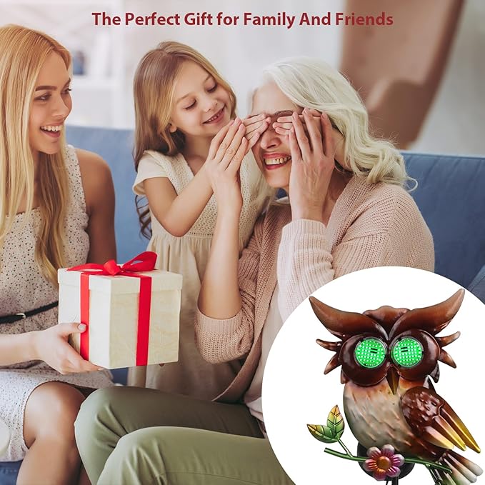 Solar Owl Garden Stakes Decorative with Moving LED Eyes Lights, 39.7" Owl Solar Lights Outdoor Garden for Pathway Patio Yard Metal Art