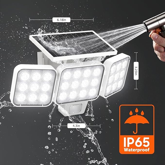 WdtPro Solar Lights Outdoor Motion Sensor 4Pack, 3500LM Bright Solar Flood Lights Outdoor, Adjustable & Upgrade Glass Panel, Wireless LED Solar Powered Security Spot Lights Waterproof for Yard-White