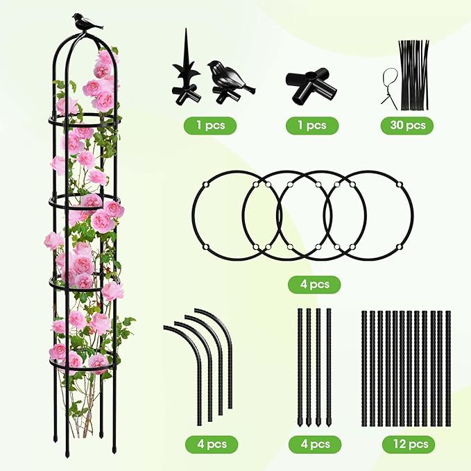 2026 Updated Garden Obelisk Trellis for Climbing Plants Outdoor, 76inch Tomato Cage, Rose, Flowers, Grape, Pea, Cucumber Trellis, Rustproof Plastic Coated Metal Plant Support Trellis for Potted Plants