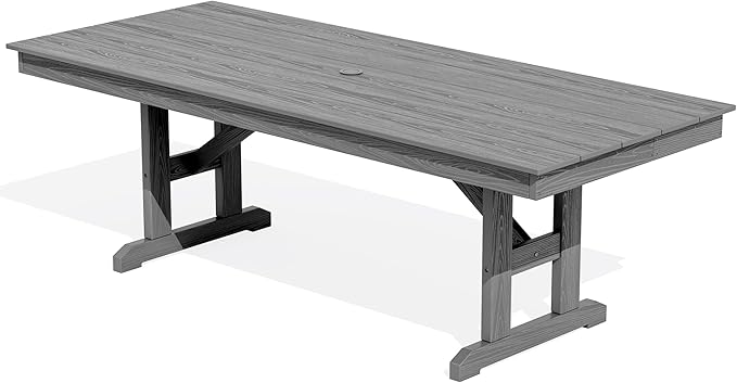 SERWALL Outdoor Dining Table, 84" Rectangular Dining Table for 6-10 Person, All Weather HDPE Outdoor Furniture for Backyard, Garden, Gray