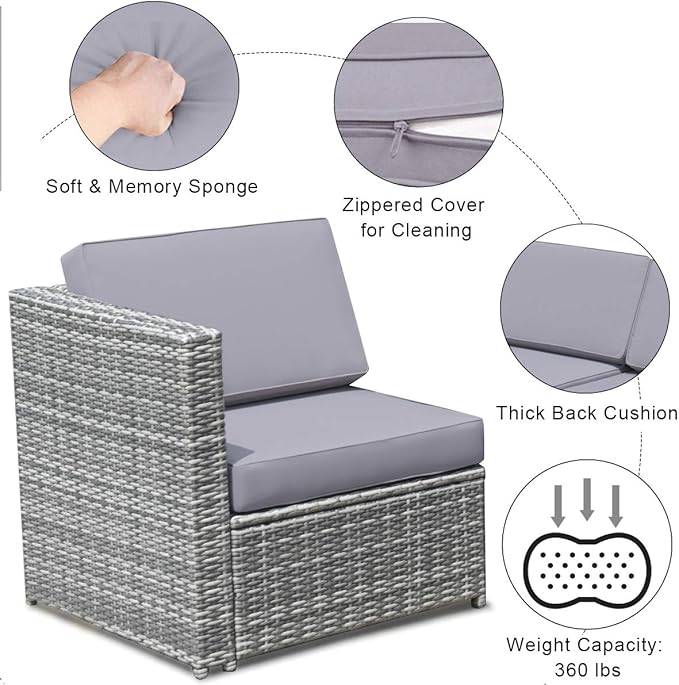 Tangkula 8 PCS Outdoor Patio Furniture Set, Rattan Wicker Sofa Set, Sectional Sofa Couch Conversation Set w/Storage Table and 12 Zippered Cushions for Garden Backyard Poolside (Grey)