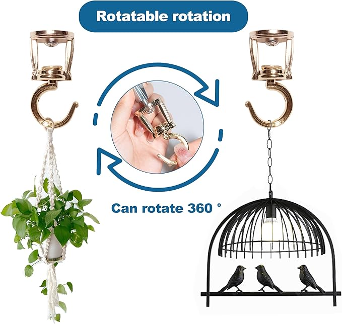 ONIKK Ceiling Hooks for Hanging Plants (2 PCS Gold), Heavy Duty Metal Plant Hooks, Screw in Hooks for Hanging Birdfeeders, Lamps, Planters, Indoor Outdoor Wall Baskets Hooks up to 33 lbs