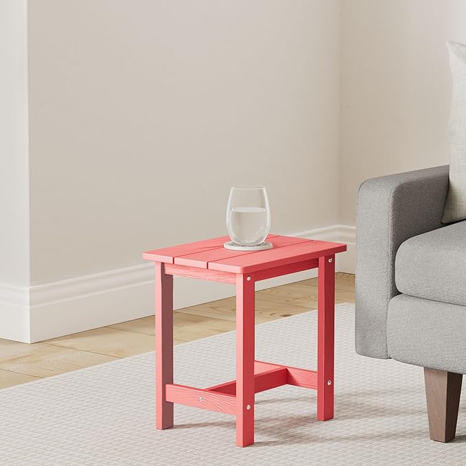 LUE BONA Outdoor Side Table, HDPS Small Outdoor Adirondack Side Tables, Outside End Table for Patio, Porch, Deck, Pool, Weather Resistant/Easy Maintenance,Bright Red