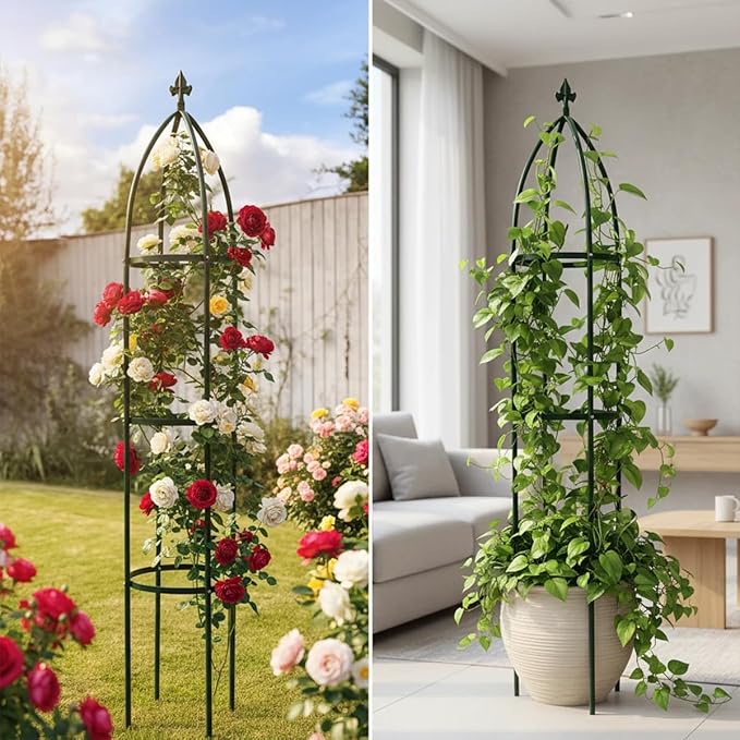 100% Metal Obelisk Garden Trellis 6.3 Feet Tall Sturdy Plant Support for Climbing Vines and Flowers Stands,1pc Upgrade (Green, Large)