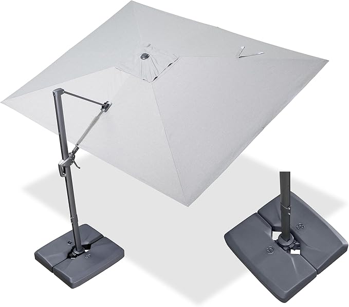 PURPLE LEAF 10' X 13' Rectangle Cantilever Umbrella with Base Outdoor Large Aluminum Patio Umbrella with 3-Year Fade Resistance Recycled Fabric and 360-degree Rotation for Deck Pool, Pebble Grey