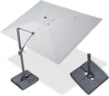 PURPLE LEAF 9' X 11.5' Rectangle Cantilever Umbrella with Base Outdoor Large Aluminum Patio Umbrella with 3-Year Fade Resistance Recycled Fabric and 360-degree Rotation for Deck Garden, Pebble Grey
