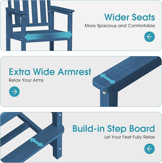 Ciokea Heavy Duty Bar Height Chair, 380lbs Outdoor Adirondack Tall Bar Chair Patio Stool with Arms & High Back, Heavy Duty All-Weather for Balcony, Poolside, Deck and Garden, Navy Blue