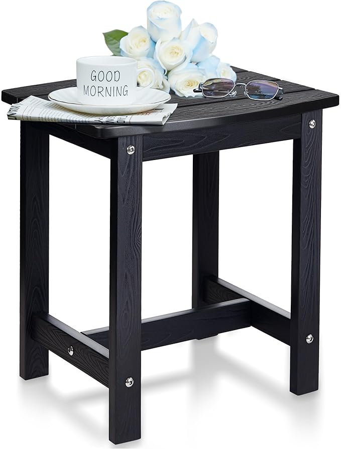 Y&M Outdoor Side Table, HIPS Adirondack Small Single Table, Waterproof Square Outside Table, Balcony Modern End Tables for Patio, Pool, Beach, Porch, Deck, Indoor or Outdoor Use, Black