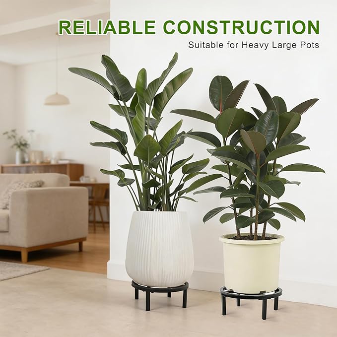 Metal Plant Stand Indoor Outdoor, Heavy Duty Plant Riser, Sturdy Flower Pot Holder Low Planter Stand, Single Flower Pot Stands, Modern Planter Stool for Indoor Plants (Black, 11.8"-2PCS)