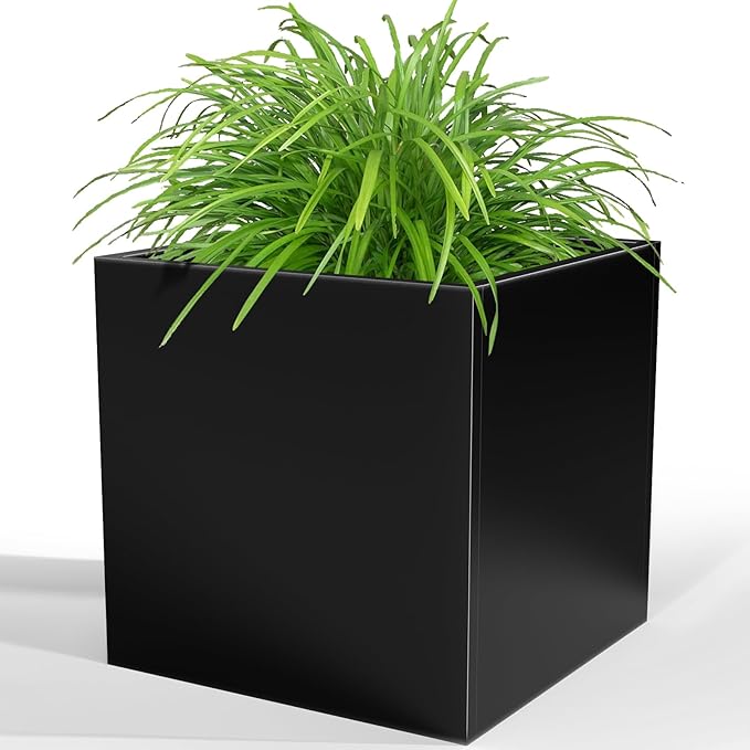 Metal Large Planter Box 26" L x 26" W x 26", Heavy Duty Tall Rectangle Outdoor Planter Box with Removable Insert Shelves for Porch, Garden, Patio, Yard (Black)
