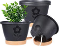 Plant Pots, Flower Pots for Indoor/Outdoor Plants, Self Watering Plastic Planters Pots with Drainage Holes, Saucer & Reservoir, Decorative Nursery Planting Pots(10 Inch Set of 4) (Black)