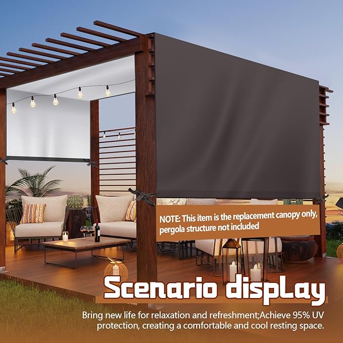 Universal Pergola Replacement Canopy Outdoor Canopy Shade Cover Waterproof Shade Top Cover for Outdoor Patio Porch Backyard(16 x 10 ft,Coffee)